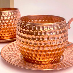 Deep Hammered Copper Tea Mugs with Saucer - Needs Store