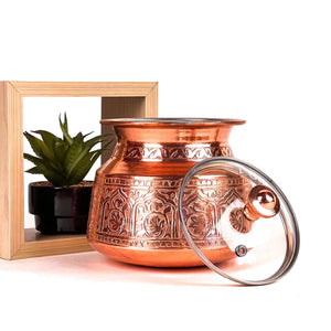 Open image in slideshow, Engraved Copper Casserole with Glass Lid - Needs Store
